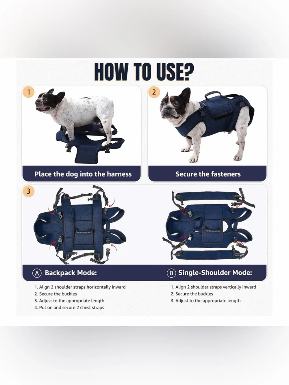 Dog Lift Harness, Navy, XL (35-55 lbs), Full Body Sling Carrier, Adjustable Stra